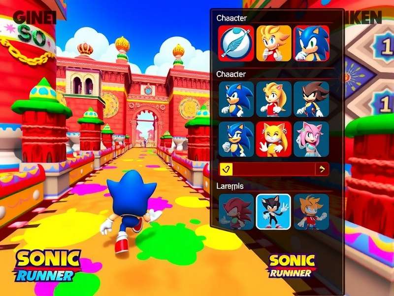 Sonic Speed Runner gameplay screenshot showing character running through colorful level
